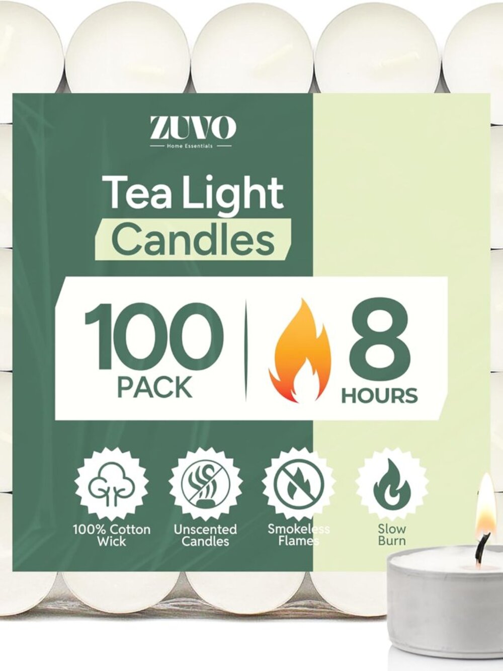 Tea Lights Candles 8 Hour Burn 100 Pack - Unscented White Tealight Candles, Long